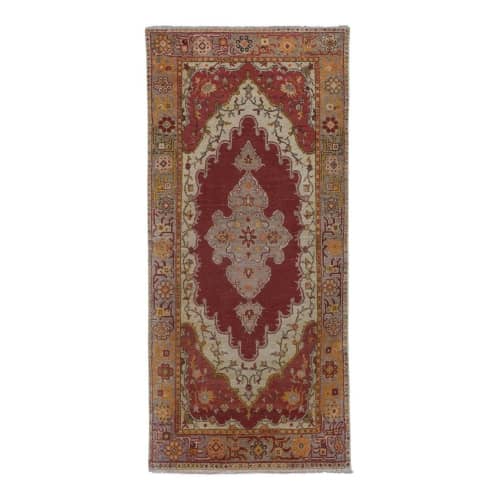 Vintage Red and Pink Turkish Oushak Rug - Kitchen Rug | Area Rug in Rugs by Vintage Pillows Store. Item made of fiber