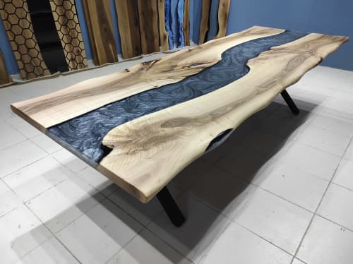 Custom Order Live Edge Walnut Epoxy Table -Metallic Gray | Dining Table in Tables by LuxuryEpoxyFurniture. Item made of wood with synthetic