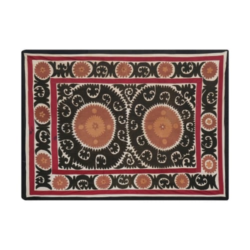 Suzani Wall Hanging Decor - Brown Suzani Table Cloth - Uzbek | Tablecloth in Linens & Bedding by Vintage Pillows Store