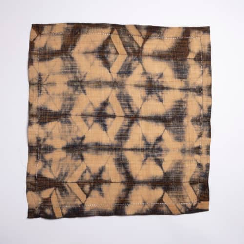 Raffia Table Top Centerpiece - Turtle Pattern - Brown+Navy | Table Runner in Linens & Bedding by Tanana Madagascar. Item composed of linen