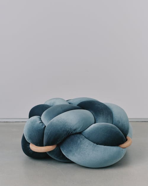 (M) Sage Velvet Knot Floor Cushion | Pillows by Knots Studio. Item composed of wood and fabric