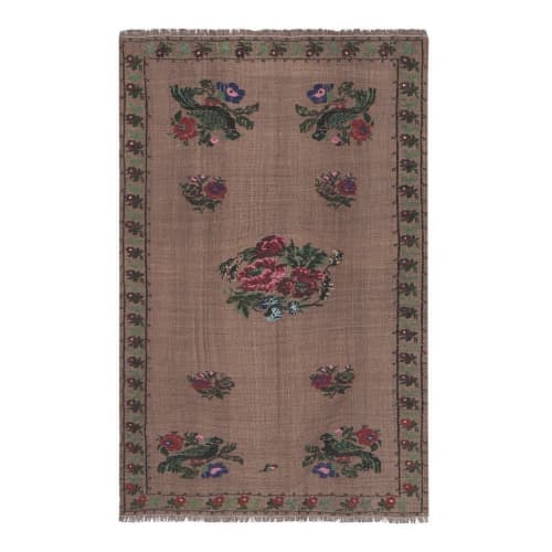 Vintage Aubusson Turkish Kilim Rug 2'11'' x 3'11'' | Runner Rug in Rugs by Vintage Pillows Store. Item composed of wool & fiber