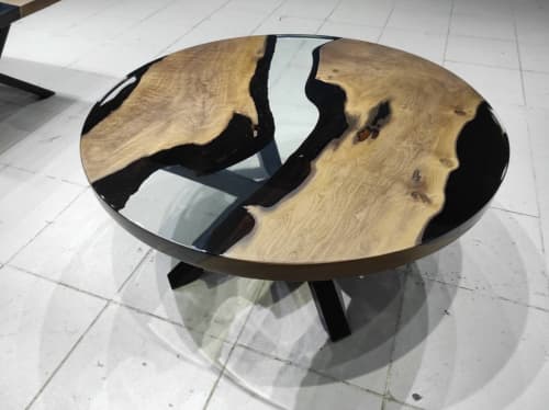 Custom 40" Diameter, Round Walnut Wood, Epoxy Dining Room | Dining Table in Tables by LuxuryEpoxyFurniture. Item composed of wood and synthetic