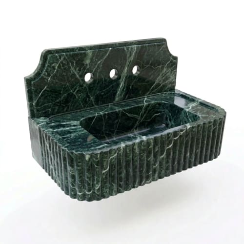 Verde Alpi Green Marble Sink with Backsplash | Water Fixtures by Vero Marble