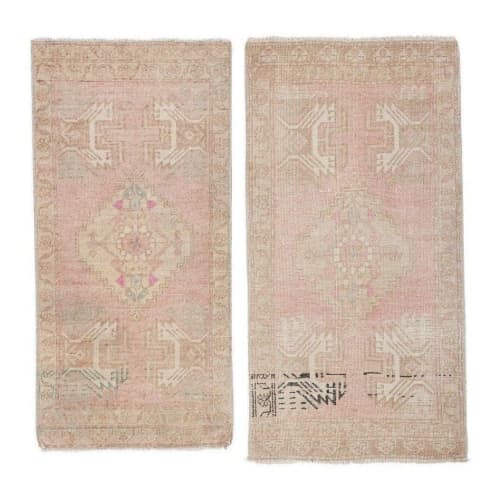 Vintage Faded Turkish Small Rug Carpet - Kitchen Rug | Rugs by Vintage Pillows Store. Item composed of cotton and fiber