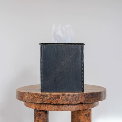 Steel Matte Leather Single Tissue Box Cover | Toiletry in Storage by Vantage Design