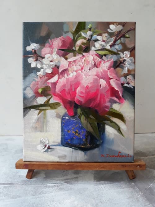 Peonies oil painting canvas original, Floral art painting | Oil And Acrylic Painting in Paintings by Natart. Item composed of canvas & synthetic compatible with contemporary style