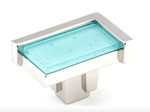 Astratto Aqua Rectangle Knob With Polished Nickel Finish | Hardware by Windborne Studios. Item made of glass