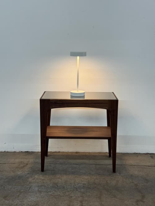 Mid-Century Modern Glass Top End Table: Solid Hardwood, USA Made | Side Table in Tables by Marco Bogazzi