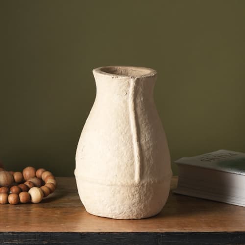 Paper Mache Vase, White Minimal Shape | Vases & Vessels by FIG Living. Item made of paper works with boho & minimalism style