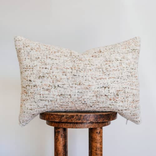 Cream Alpaca with Green and Tan Flecking Lumbar Pillow 14x20 | Pillows by Vantage Design