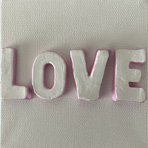 Love Pink Trim 4" x 4" | Mixed Media in Paintings by Emeline Tate. Item composed of canvas & synthetic