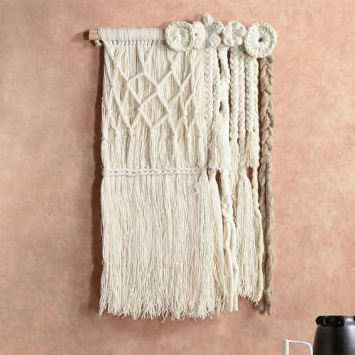 Handwoven Ivory Wall Hanging, Boho Macrame Tapestry, Farmhouse Fiber Decor | Wall Hangings by Swiflo
