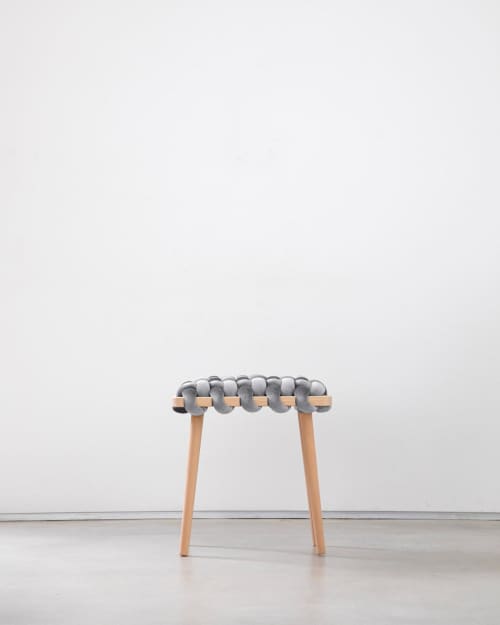 Sterling Grey Velvet Woven Stool | Chairs by Knots Studio