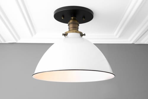 10 Inch White Shade - Ceiling Light Fixture - Model No. 8809 | Flush Mounts by Peared Creation. Item made of brass