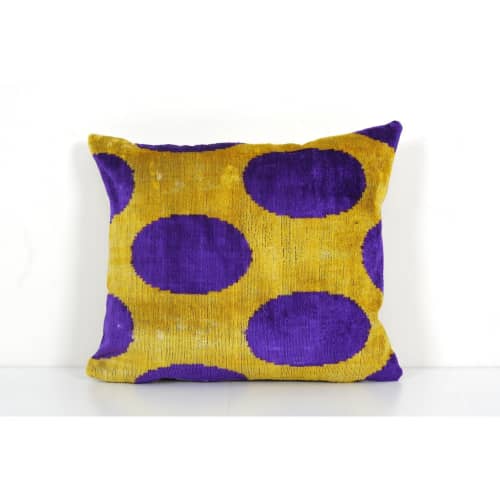 Velvet Ikat Cushion Dots Purple, Square Tribal Silk Cushion | Sham in Linens & Bedding by Vintage Pillows Store. Item composed of cotton & fiber