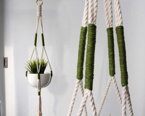 Moss Green Macrame Plant Hanger – Minimalist Hand-Dyed Indoor Planter- 35" | Plants & Landscape by Freefille
