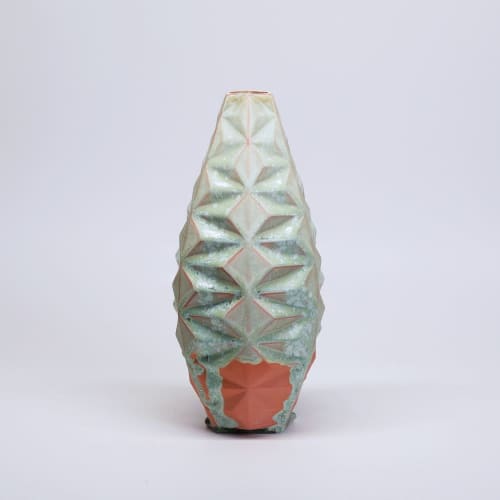 Oblique Slender in Strawberry Pistachio | Vase in Vases & Vessels by by Alejandra Design. Item composed of ceramic
