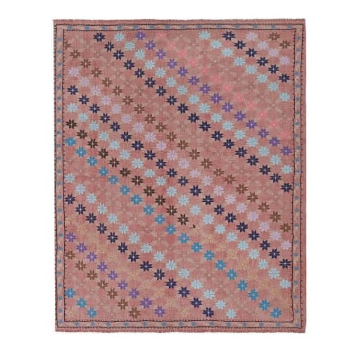 Vintage Embroided Konya Kilim Rug 4'4'' X 5'5'' | Area Rug in Rugs by Vintage Pillows Store. Item made of cotton