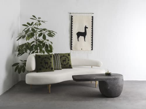 LLAMA Handwoven Tapestry, Ivory | Wall Hangings by ANDEAN. Item composed of wool & bronze compatible with contemporary and traditional style