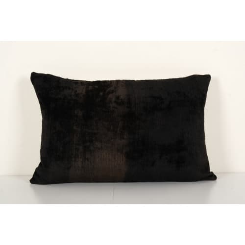 Black Handloom Ikat Pillow Silk Velvet Lumbar Pillow by Vintage