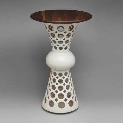 Segmented Hourglass Openwork Table with Walnut Top | Cocktail Table in Tables by Lynne Meade. Item composed of walnut & stoneware
