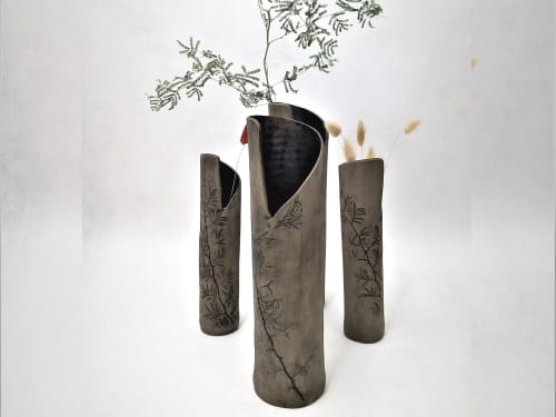 Handmade Rustic Stoneware Tall Thin Ceramic Vase for Modern | Vases & Vessels by YomYomceramic. Item made of stone