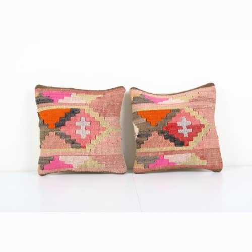 Anatolian Striped Geometric Kilim Rug Pillow Cover, Set of T | Cushion in Pillows by Vintage Pillows Store