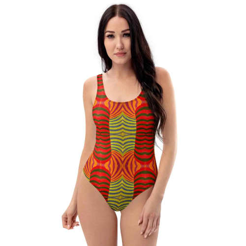 One Piece Swimsuit - No Brake Zone - Geometric Op Art Motion | Work by Eman's Gallery
