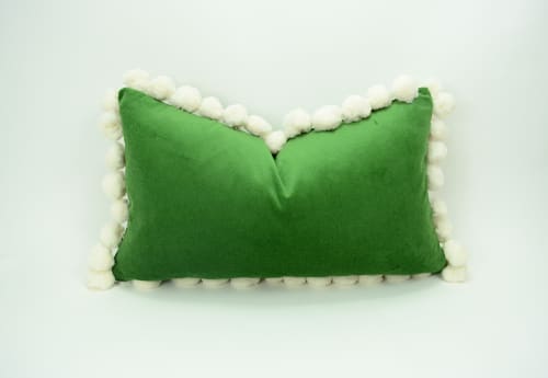 green pom pom cushion // jumbo pom pom pillow // velvet pom | Pillows by velvet + linen