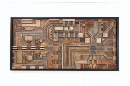 Circuit Board: Wood wall sculpture | Wall Hangings by Craig Forget. Item composed of oak wood in mid century modern or contemporary style