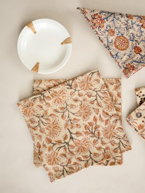 Ochre Grove Kalamkari Napkins, Set of 4 | Linens & Bedding by Ninéh