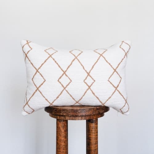 Cream & Camel Boucle with Geometric Lines Pillow 14x20 | Pillows by Vantage Design