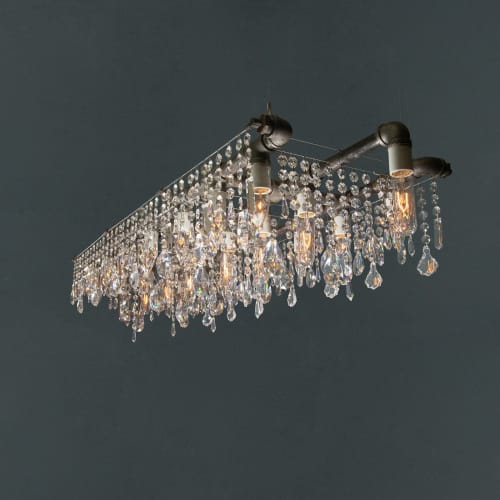 Industrial Triple Rail Chandelier | Chandeliers by Michael McHale Designs. Item composed of steel & glass