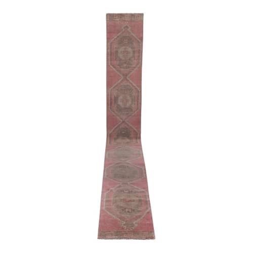 Hand-Knotted Vintage Turkish Oushak Long Stair Runner Rug | Rugs by Vintage Pillows Store. Item made of cotton with fiber