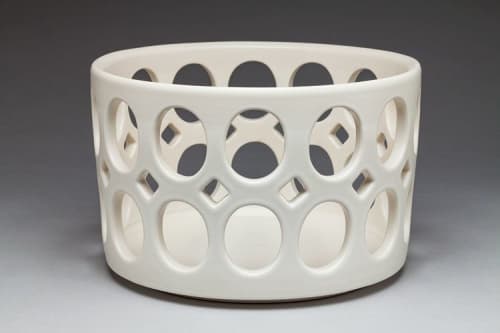 Cylindrical Oval Openwork Bowl | Decorative Bowl in Decorative Objects by Lynne Meade. Item composed of stoneware