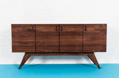 "The Haven", A Mid Century Modern Solid Walnut Credenza | Storage by MODERNCRE8VE. Item composed of walnut