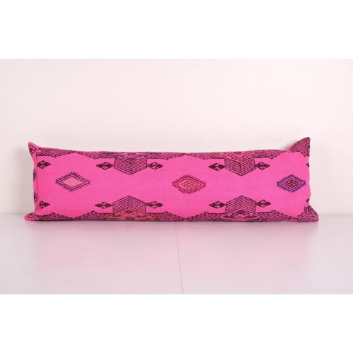 Turkish Extra Long Bedding Kilim Rug Pillow, Pink Wool Long | Cushion in Pillows by Vintage Pillows Store