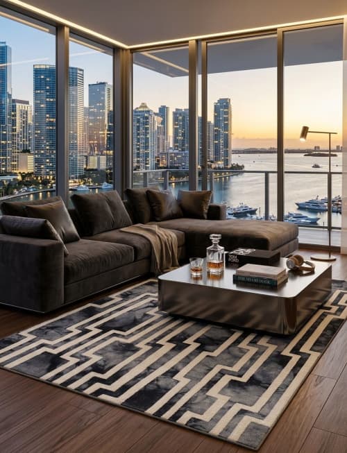 Luxurious Handmade Wool Rug in black/white Tie Dye | 6 X 8 F | Rugs by KAYMANTA | Luxury Rug Makers