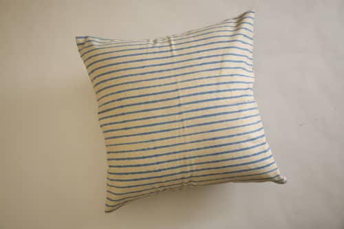 Oh! Stripes (Blue) Block Print Pillow | Pillows by Ninéh