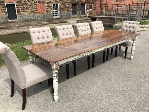 White-Distressed Farmhouse Table | Dining Table in Tables by Hazel Oak Farms. Item made of wood