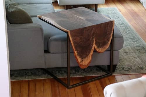Double Live-Edge Walnut Waterfall Side C-Table | Side Table in Tables by Hazel Oak Farms. Item composed of walnut & steel