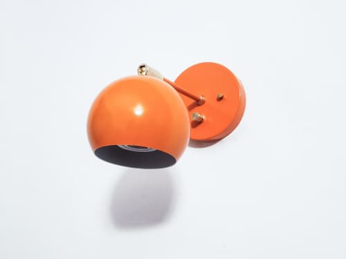 Pivoting Head Bedside Reading Wall Light, Orange and Gold | Sconces by Retro Steam Works. Item composed of metal in industrial style