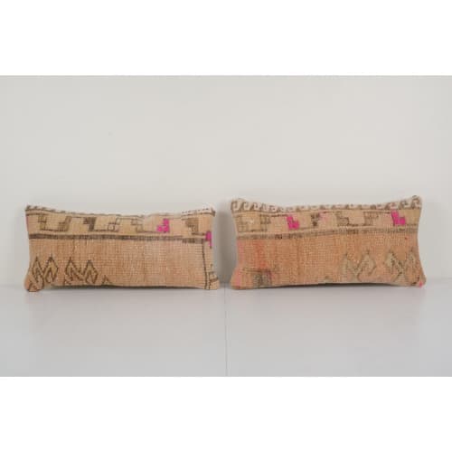 Set Of Two Orange Turkish Carpet Rug Pillow, Handmade Wool | Sham in Linens & Bedding by Vintage Pillows Store. Item composed of cotton and fiber