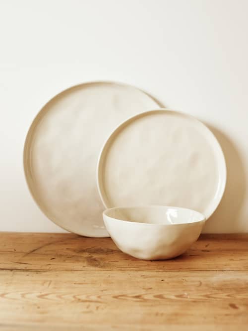 Set of 2 Place Settings in Milk | Plate in Dinnerware by Barton Croft. Item made of stoneware compatible with country & farmhouse and japandi style