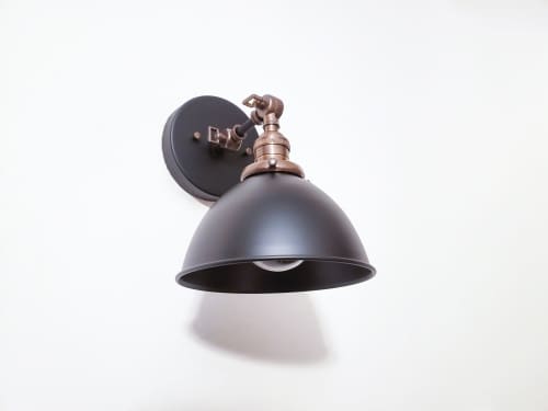 Bedside Adjustable Reading Wall Light, Black & Antique Brass | Sconces by Retro Steam Works. Item composed of fabric and brass in mid century modern style