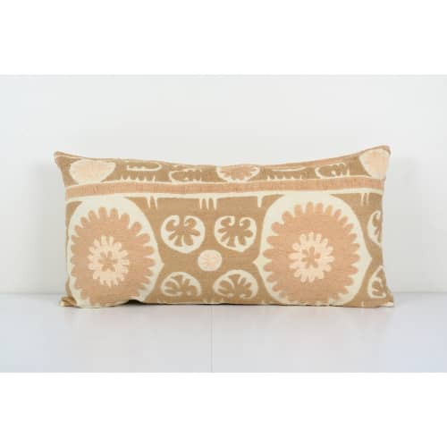 Faded Brown Vintage Suzani Lumbar Pillow Fashioned from a Mi | Cushion in Pillows by Vintage Pillows Store