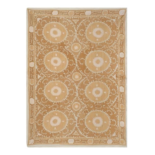 Vintage Tan Samarkand Tapestry - Tribal Embroidery Wall Deco | Tablecloth in Linens & Bedding by Vintage Pillows Store