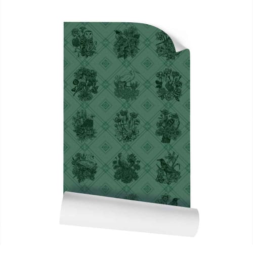 Trellis - The AEON Months - Green Duotone - Wallpaper Print | Wall Treatments by Sean Martorana. Item made of paper