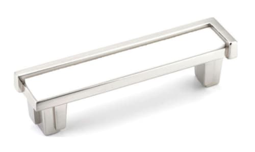 Astratto White 4" CC Pull With Satin Nickel Finish | Hardware by Windborne Studios. Item composed of steel